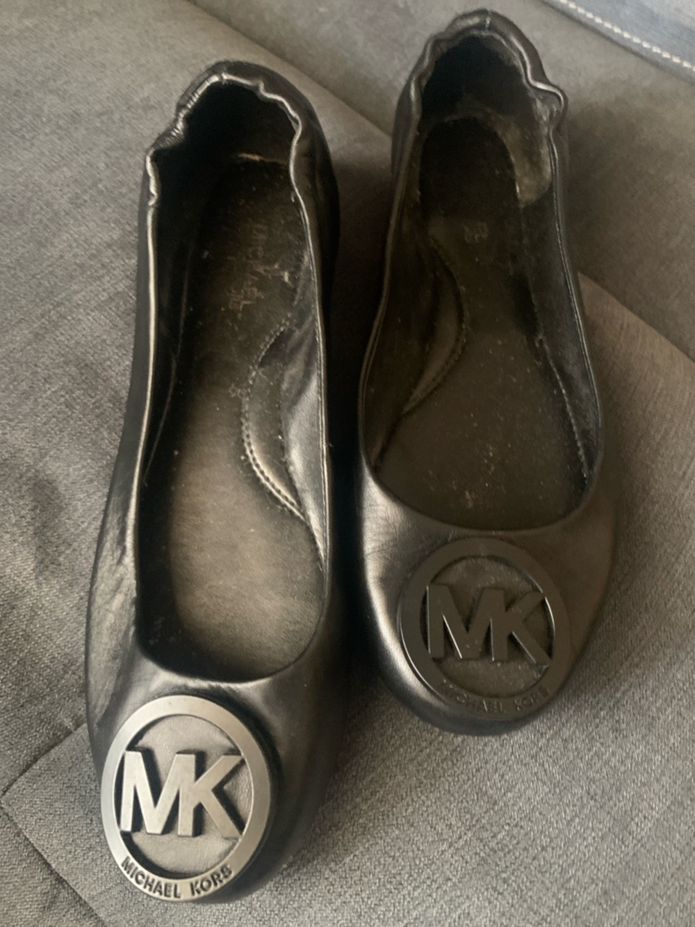 Michael Kors Black MK Logo Leather Ballet Flats